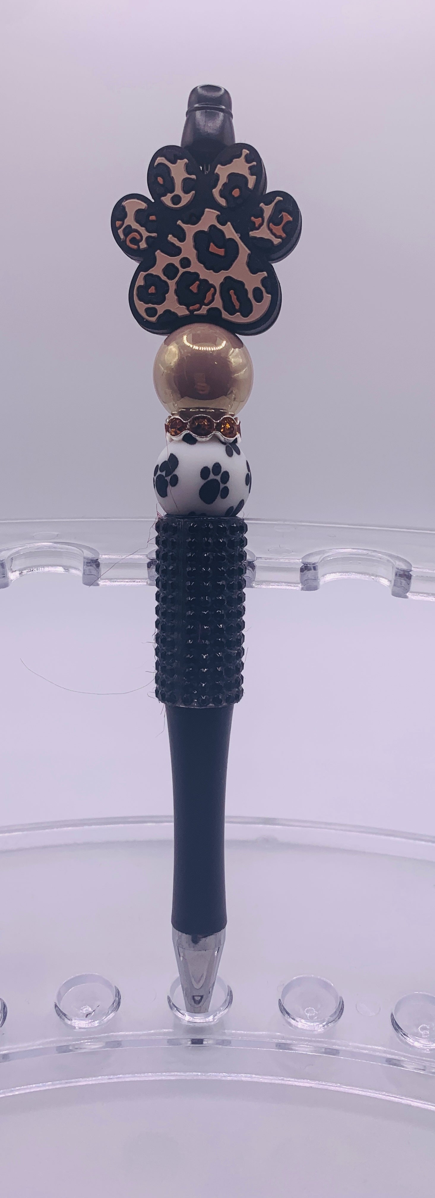 Brown Leopard Paw Print Bling Pen