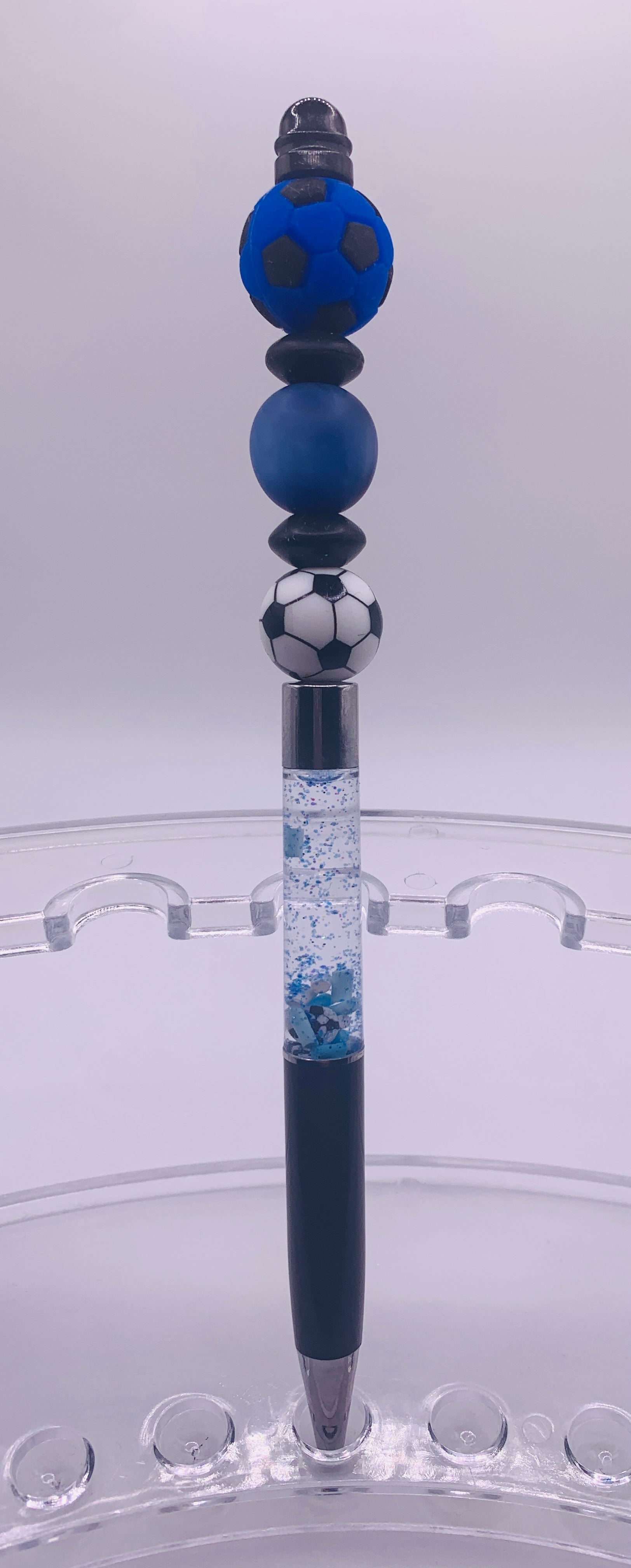 Soccer Ball Dark Blue Beadable Snow Globe Pen