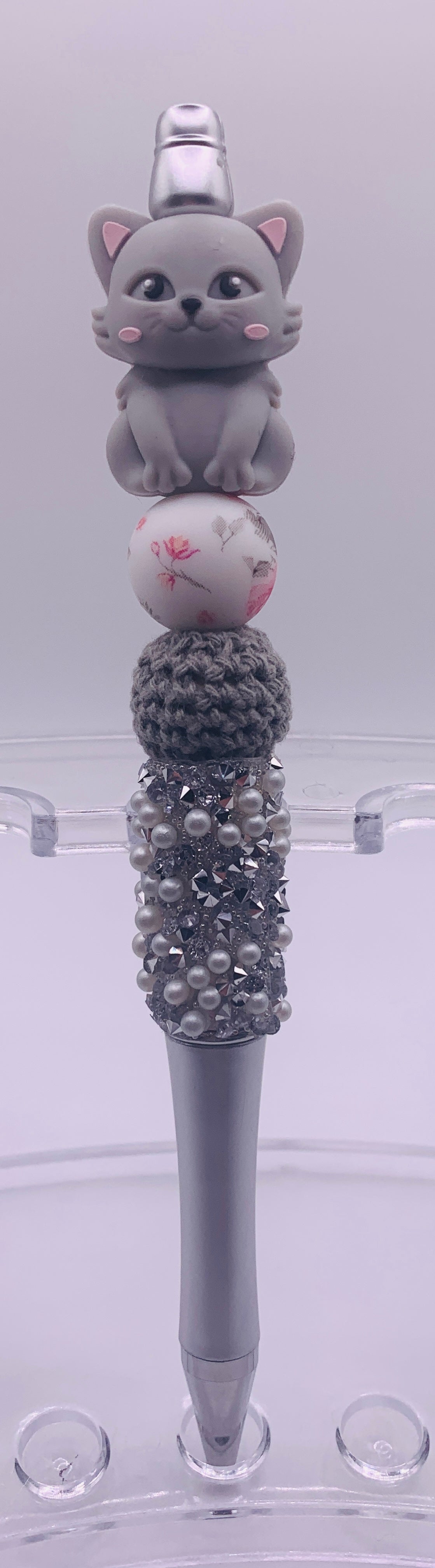 Grey Kitty Beadable Bling Pen