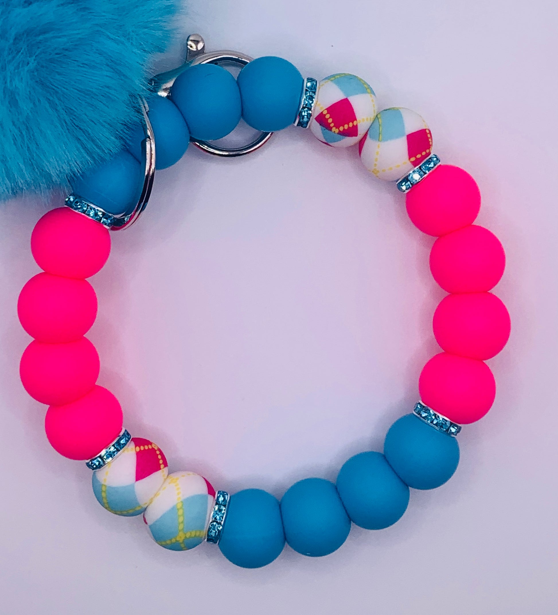 Beadable Wristlet Keychain (dark pink/dark turquoise