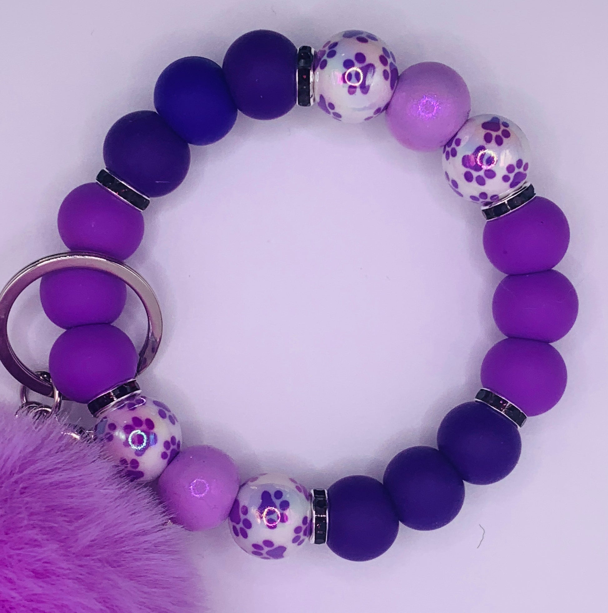 Purple Paw Print Beadable Wristlet Keychain